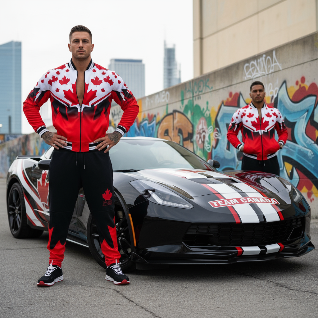 *ALL HEART* ~World Juniors Team Canada~ (BLACK-RED) •JOGGER SWEATPANTS• (Cut & Sew / Embroidery)