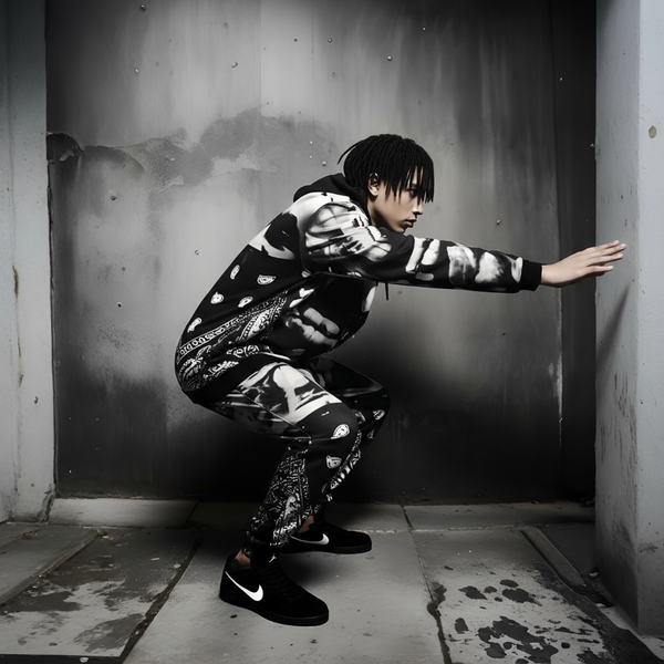 *BLACK FLAG* (BLACK-MULTI) ~ASAP FERG~ HOODED JOGGER SWEATSUITS (FLEECY SOFT LINED)