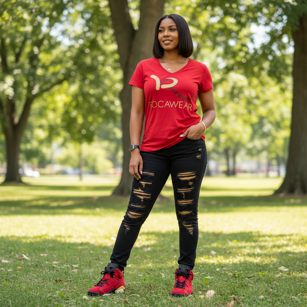 *ROCAWEAR* (RIO-RED) WOMEN’S V-NECK TOP (Vintage NOS)