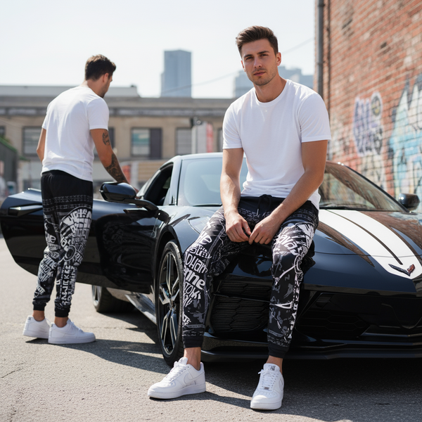 ^TRIBE VIBES^ (BLACK-WHITE-GREY) JOGGER SWEATPANTS