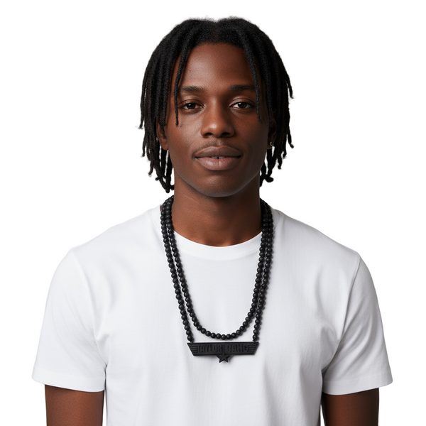 *<WOOD BEADED NECKLACE & PENDANT SET>* *TAYLOR GANG* (BLACK)