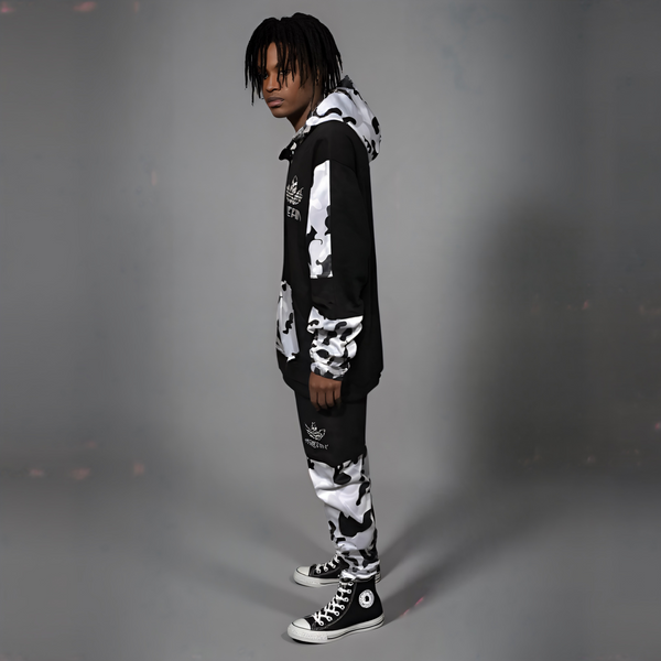 •CHIEFIN’ ADI-FEATHER• (WHITE CAMOUFLAGE) LUXURY HOODED ZIP UP TRACKSUITS (CUT & SEW)