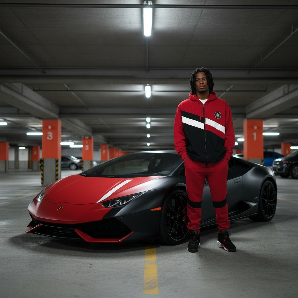•SEAN JOHN• (RED-MULTI) POLYESTER HOODED ZIP UP TRACKSUITS (XB SIZED)