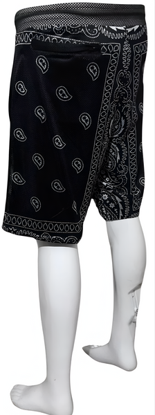 ^OUTFIT KINGS^ MESH SHORTS (LINED) *BLACK-SILVER PAISLEY* SUMMER ACTIVEWEAR (REVERSIBLE)