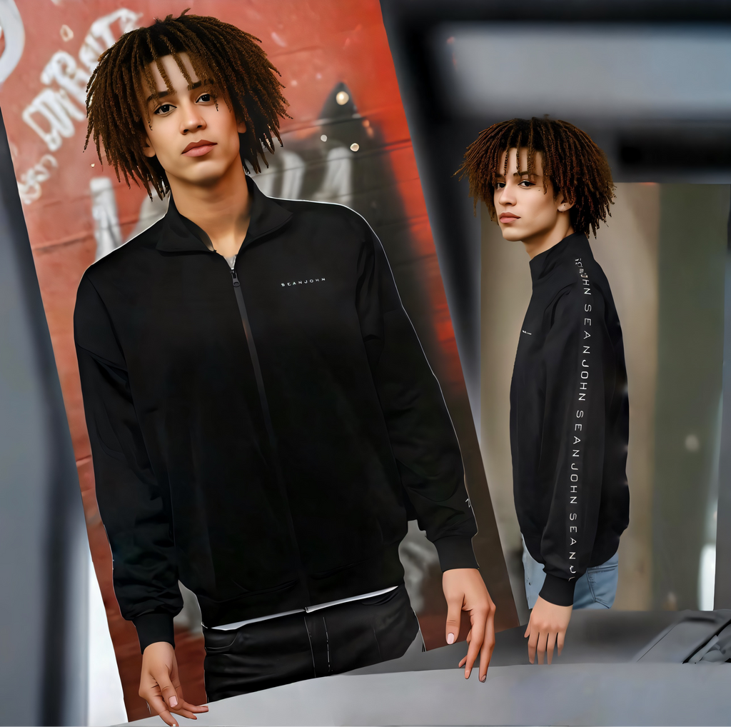 ^SEAN JOHN^ (BLACK) POLYESTER ZIP UP TRACK JACKETS