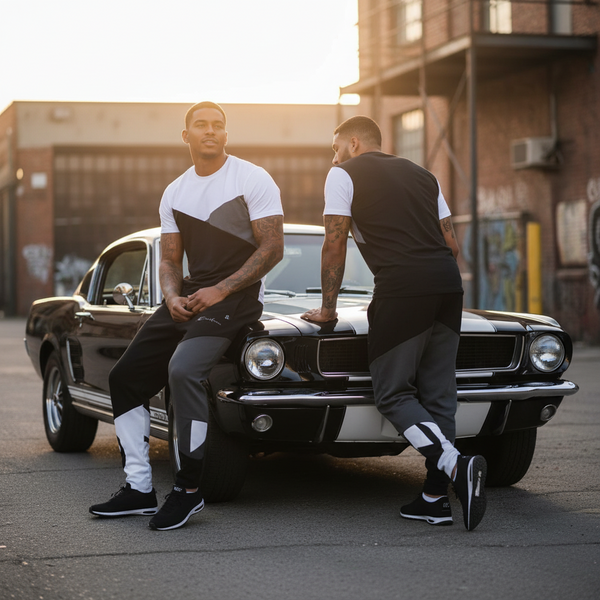 *CHAMPION CHIEF* LUXURY (BLACK-MULTI) JOGGER SWEATPANTS (CUT & SEW) (EMBROIDERED LOGO)