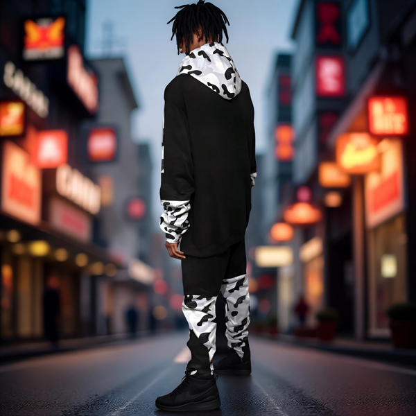 •CHIEFIN’ ADI-FEATHER• (WHITE CAMOUFLAGE) LUXURY HOODED ZIP UP TRACKSUITS (CUT & SEW)