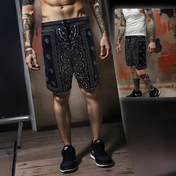 ^OUTFIT KINGS^ MESH SHORTS (LINED) *BLACK-SILVER PAISLEY* SUMMER ACTIVEWEAR (REVERSIBLE)