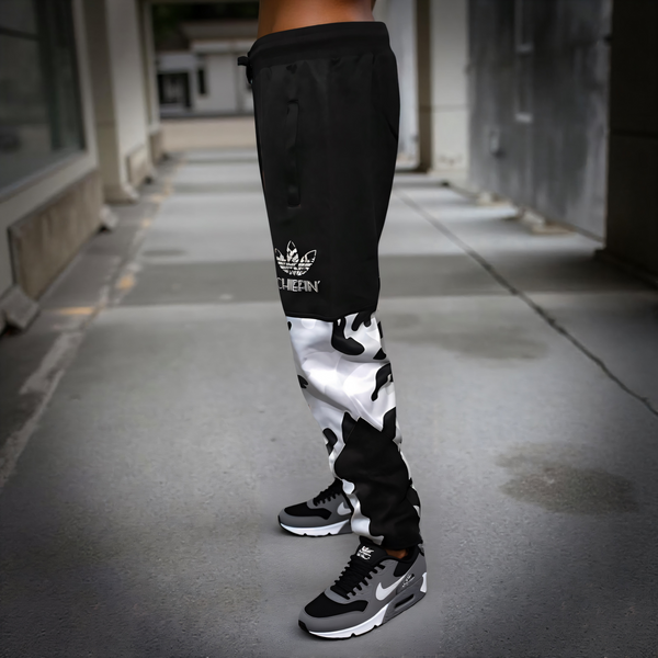 •CHIEFIN’ ADI-FEATHER• (WHITE CAMOUFLAGE) LUXURY JOGGER SWEAT PANTS (CUT & SEW)