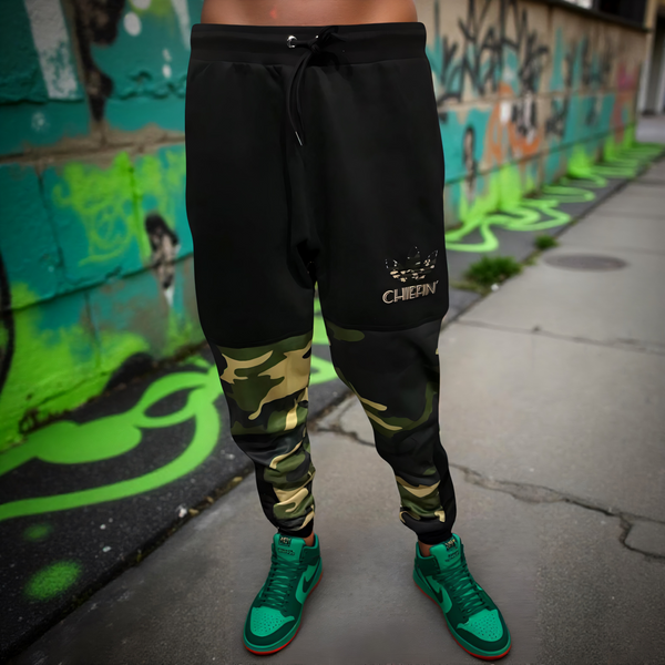 •CHIEFIN’ ADI-FEATHER• (GREEN CAMOUFLAGE) LUX JOGGER SWEATPANTS (CUT & SEW)