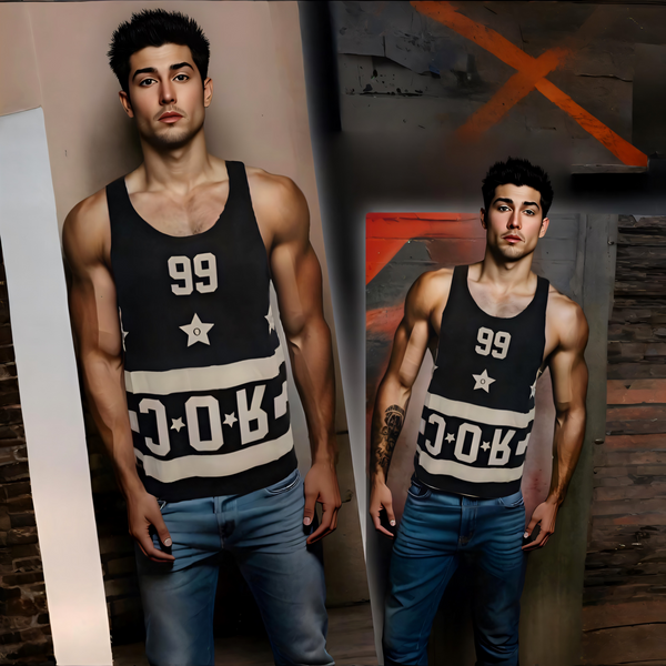 •ROCAWEAR• (BLACK-MULTI) TANK TOP FOR MEN (MEDIUM)