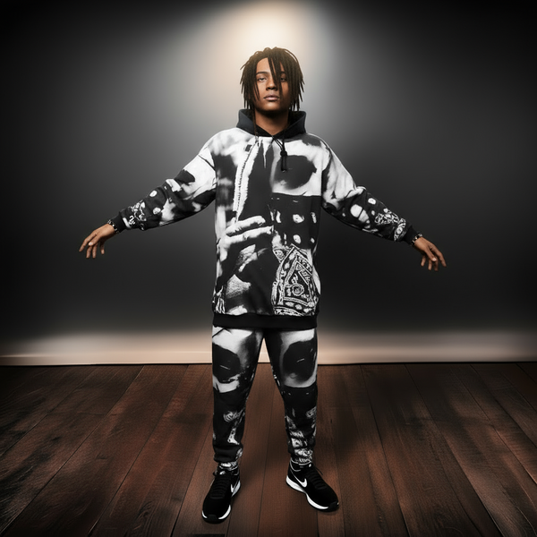 *BLACK FLAG* (BLACK-MULTI) ~ASAP FERG~ HOODED JOGGER SWEATSUITS (FLEECY SOFT LINED)