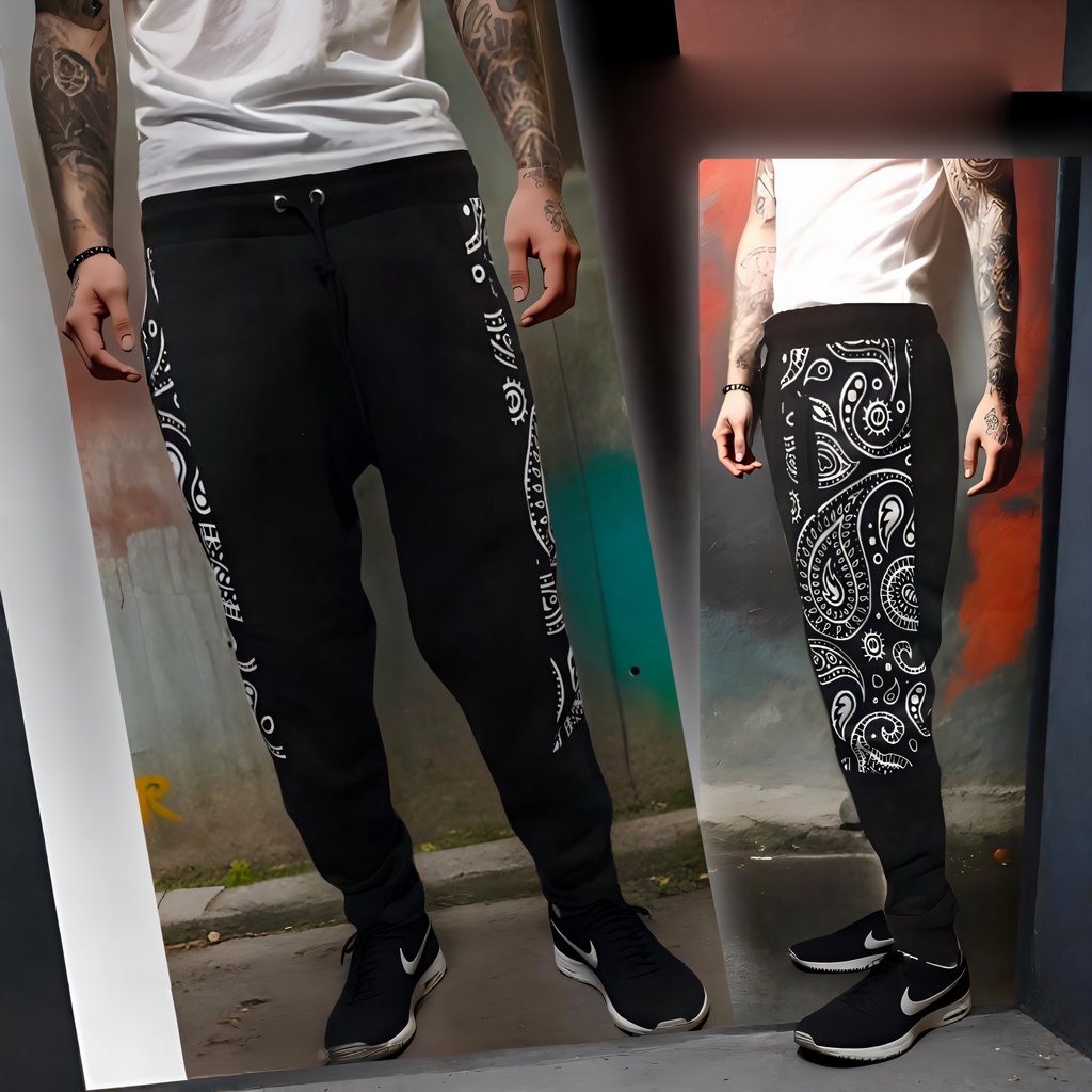 ^OUTFIT KINGS^ LUXURY BLACK BANDANA JOGGER SWEATPANTS (CUT & SEW COLLECTION)