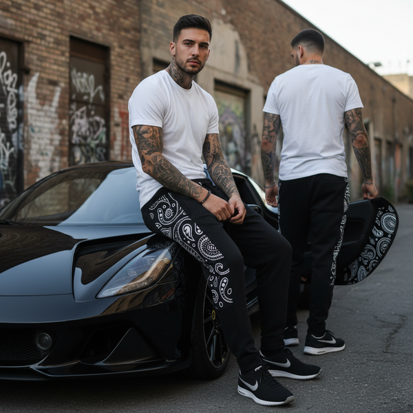 *OUTFIT KINGS* ~LUXURY BLACK BANDANA JOGGER SWEATPANTS (CUT & SEW COLLECTION)