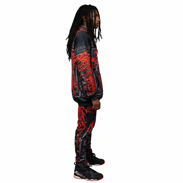 •TRIBE VIBES• (RED-GREY-BLACK) FULL HOODED PULLOVER SWEATSUITS