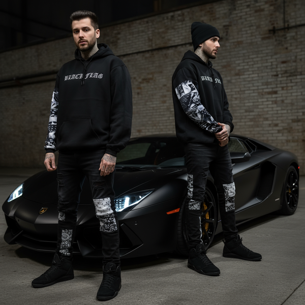 *BLACK FLAG* (BLACK) ~CREW POSSE~ EMBROIDERED PULLOVER HOODIES