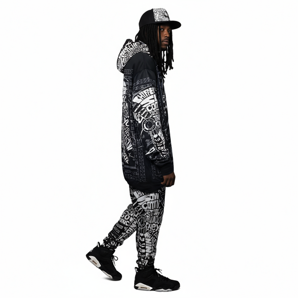 •TRIBE VIBES• (BLACK-WHITE-GREY) FULL HOODED JOGGER SWEATSUITS