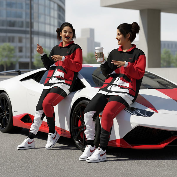 *CHAMPION CHIEF* (RED-MULTI) LUXURY ZIP UP TRACKSUITS (CUT & SEW) (EMBROIDERED LOGOS)