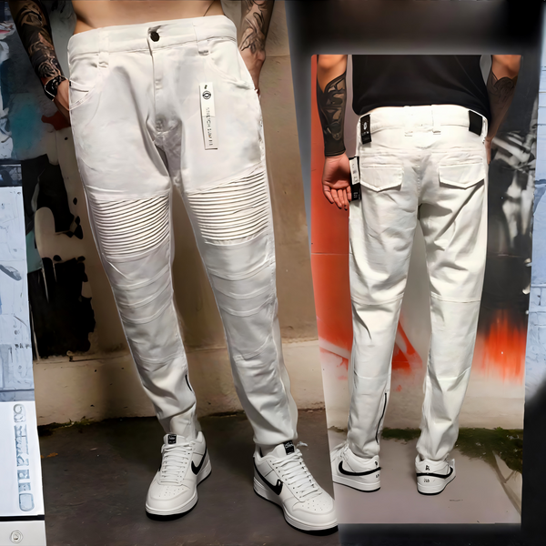 ^AKADEMIKS^ (WHITE) ~SLIM STRETCH~ RIBBED DENIM (34” X 32”)