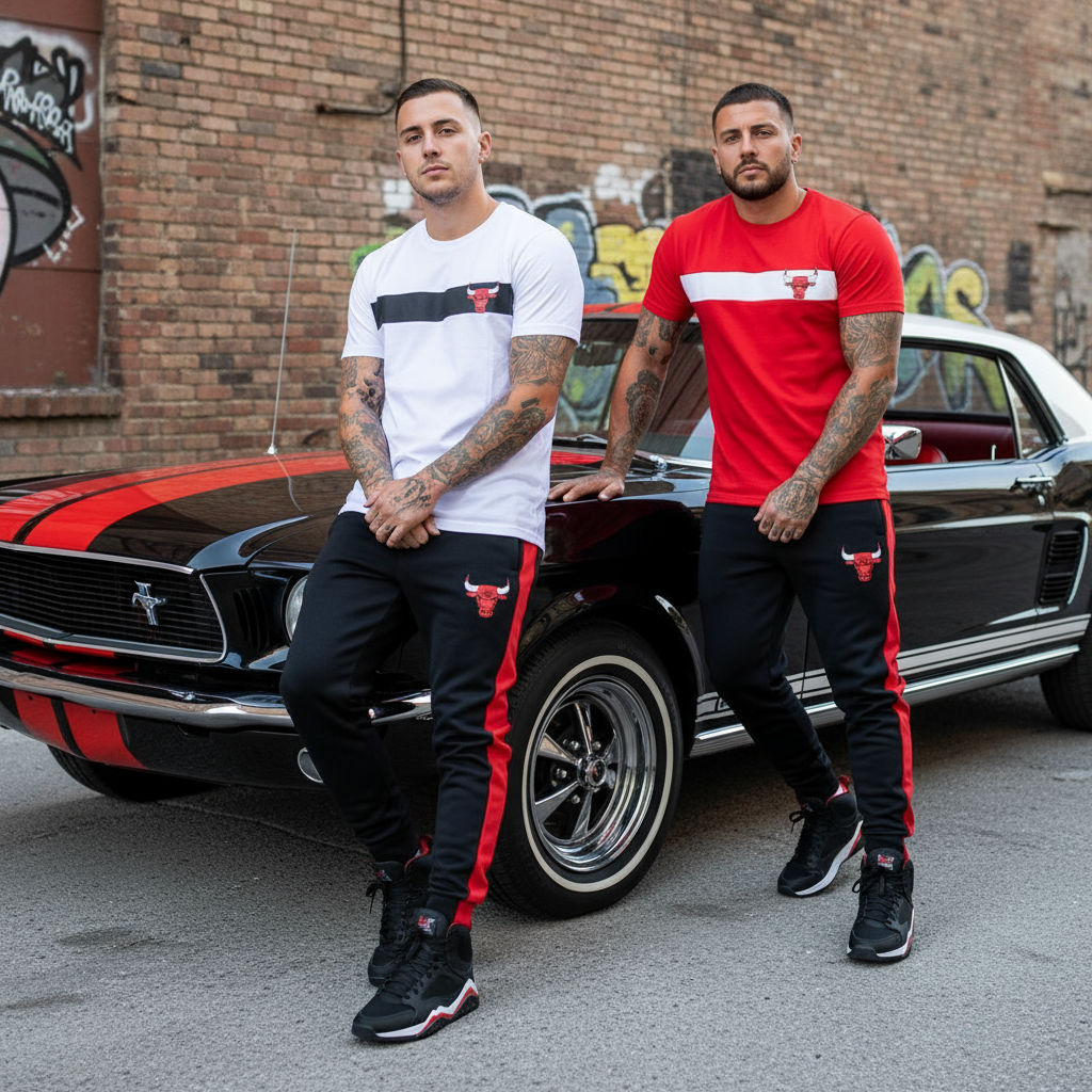 •CHICAGO 23• (BLACK-RED) JOGGER SWEATPANTS (EMBROIDERED)