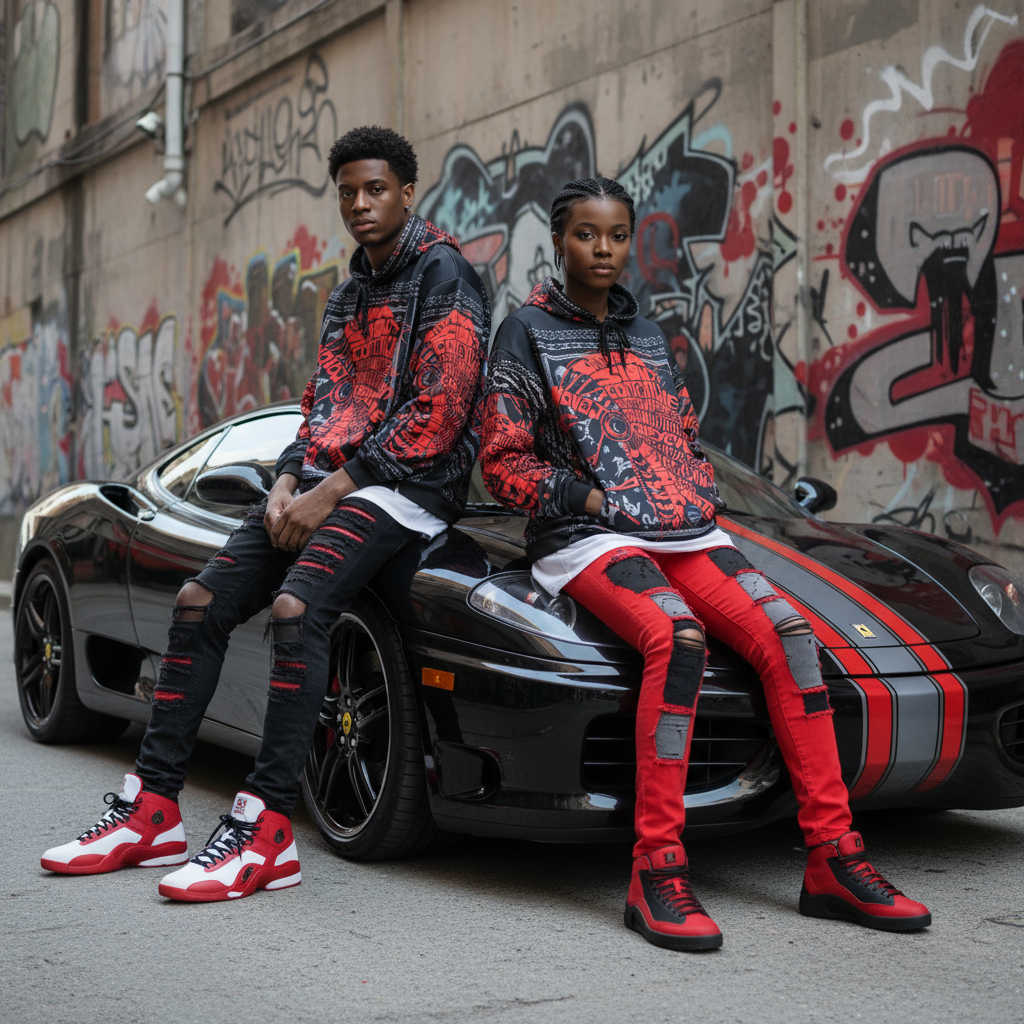^TRIBE VIBES^ (RED-GREY-BLACK) PULLOVER HOODIES