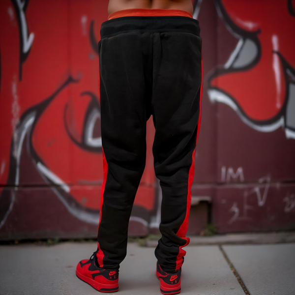 •CHICAGO 23• (BLACK-RED) JOGGER SWEATPANTS (EMBROIDERED)