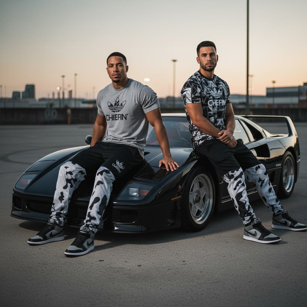 •CHIEFIN’ ADI-FEATHER• (WHITE CAMOUFLAGE) LUXURY JOGGER SWEAT PANTS (CUT & SEW)