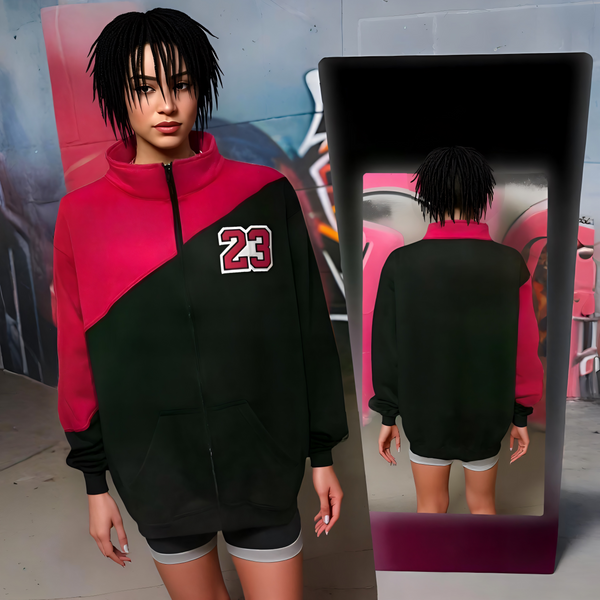 •23• (BLACK-HOT PINK) ZIP UP TRACK JACKETS (CUT & SEW) (UNISEX)