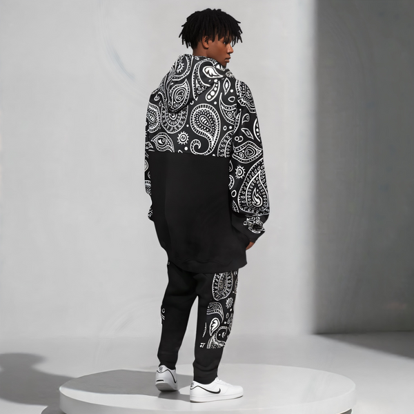 •OUTFIT KINGS• LUXURY BLACK BANDANA JOGGER SWEATSUITS (CUT & SEW COLLECTION)