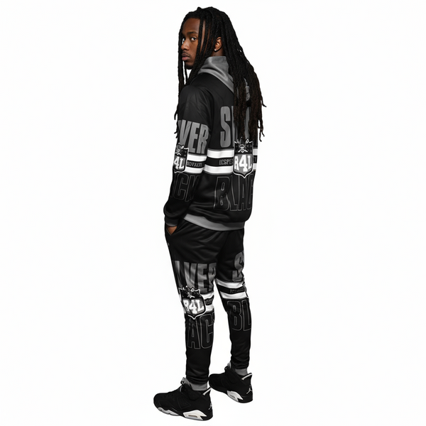 •RAIDERS 4 LIFE• ~SILVER & BLACK~ JOGGER SWEATSUITS (FLEECY SOFT LINED)
