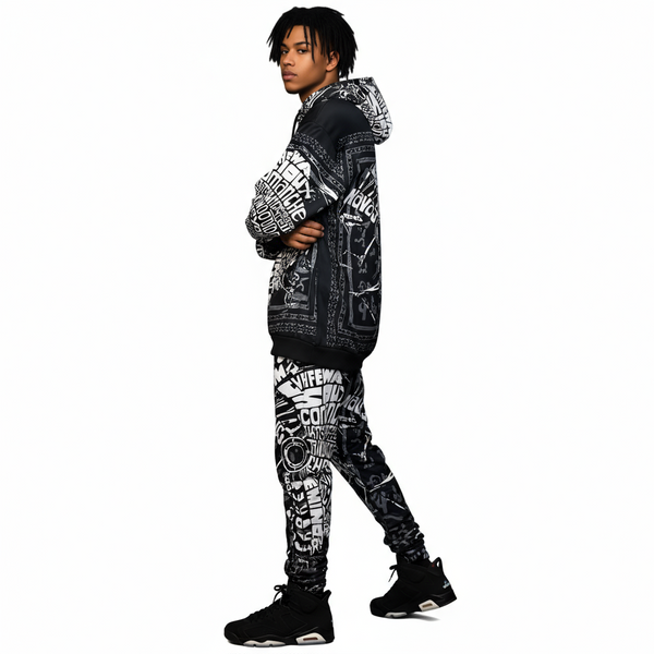 •TRIBE VIBES• (BLACK-WHITE-GREY) FULL HOODED JOGGER SWEATSUITS