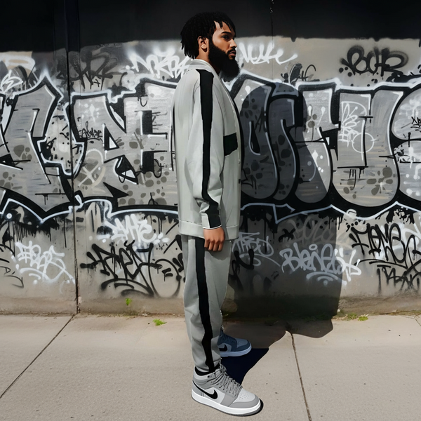 •SEAN JOHN• (GREY-MULTI)  POLYESTER COLLARED ZIP UP TRACKSUITS (XB SIZED)