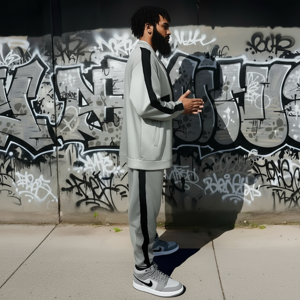 *SEAN JOHN* (GREY-MULTI)  POLYESTER COLLARED ZIP UP TRACKSUITS (XB SIZED)