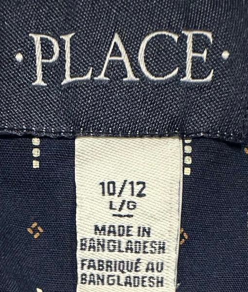 •PRE-LOVED• *PLACE* ~button up cotton dress shirt~ (10-12 YOUTH) (NAVY)