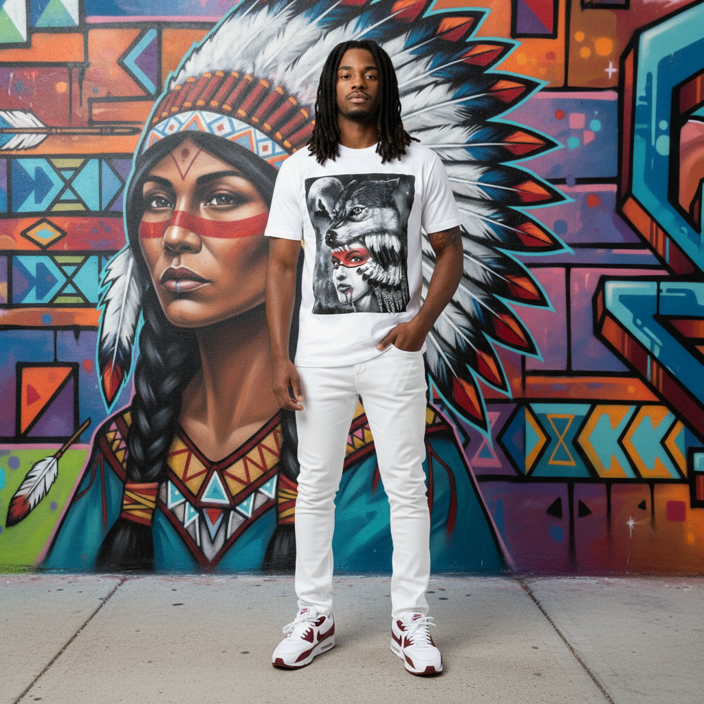 *<SC>* (WHITE) ~NATIVE PRINCESS~ HEAVY COTTON JUMBO PRINT TEES