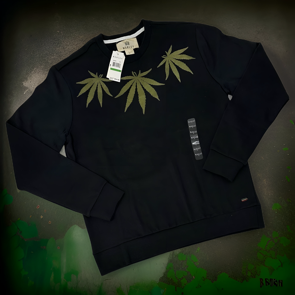 *OFFICIAL BOB MARLEY* CLOTHING LINE (BLACK) MEN'S CREWNECK SWEATSHIRTS (GANJA)