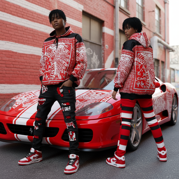 ^TRIBE VIBES^ (RED-GREY-BLACK-WHITE) PULLOVER HOODIES