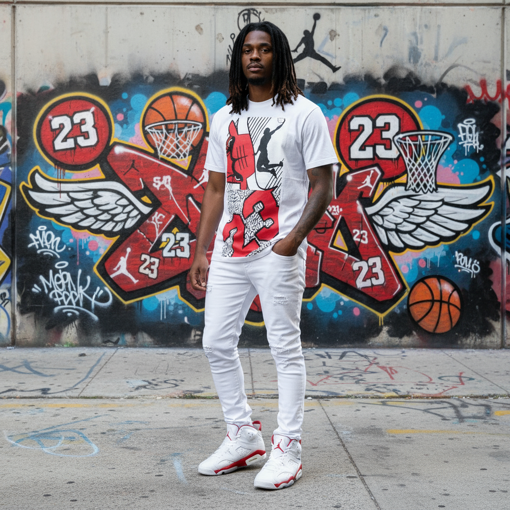*<SC>* (WHITE) ~JORDAN 23~ HEAVY COTTON JUMBO PRINT TEES