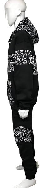 •OUTFIT KINGS• LUXURY BLACK BANDANA JOGGER SWEATSUITS (CUT & SEW COLLECTION)