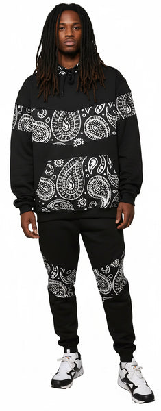 •OUTFIT KINGS• LUXURY BLACK BANDANA JOGGER SWEATSUITS (CUT & SEW COLLECTION)
