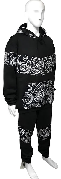 •OUTFIT KINGS• LUXURY BLACK BANDANA JOGGER SWEATSUITS (CUT & SEW COLLECTION)