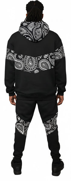 •OUTFIT KINGS• LUXURY BLACK BANDANA JOGGER SWEATSUITS (CUT & SEW COLLECTION)