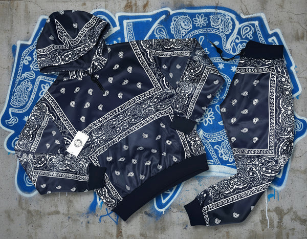 •NAVY BANDANA• JOGGER SWEATSUITS *BLUE PAISLEY* (FLEECY SOFT LINED)