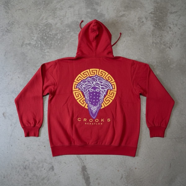 *CROOKS & CASTLES* (RED) ~ROYAL MEDUSA~ TWO SIDED PRINT PULLOVER HOODIES FOR MEN