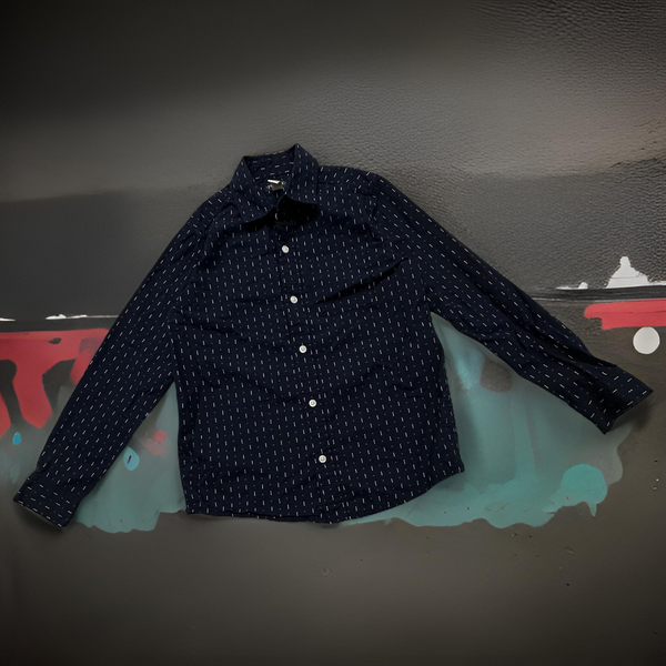 •PRE-LOVED• *PLACE* ~button up cotton dress shirt~ (10-12 YOUTH) (NAVY)