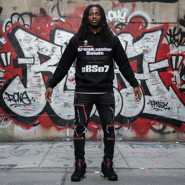 *DESIGN BY HUMANS* (BLACK) PULLOVER HOODIE (DISTRESSED LOGO STYLE)
