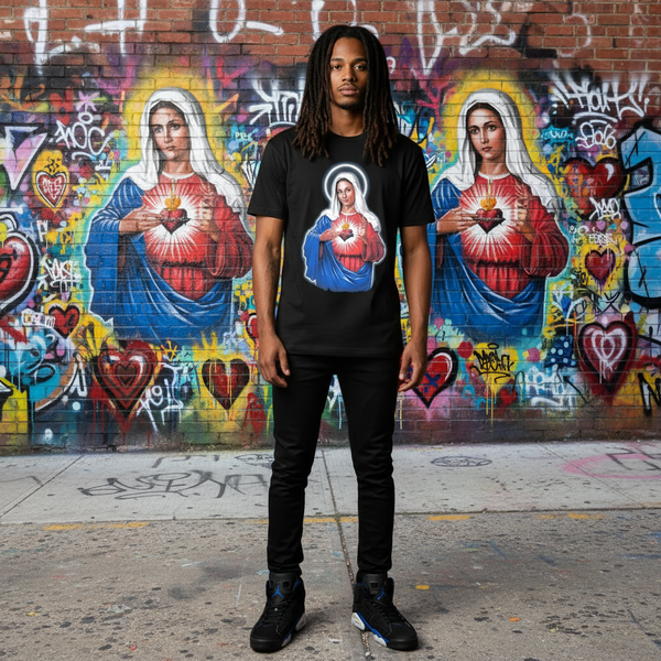*<SC>* (BLACK) ~THE BLESSED VIRGIN MARY~ HEAVY COTTON JUMBO PRINT TEES