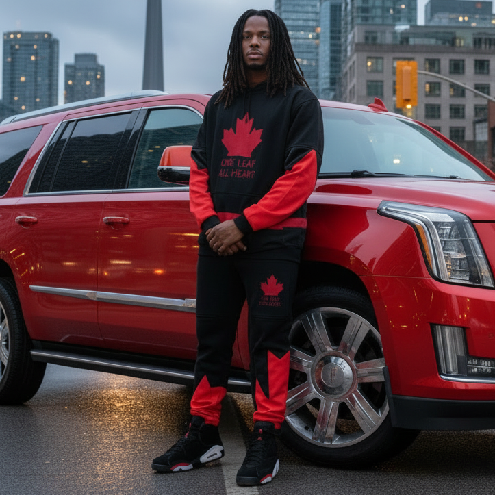 *ALL HEART* ~World Juniors Team Canada~ (BLACK-RED) •JOGGER SWEATSUITS• (Cut & Sew / Embroidery)