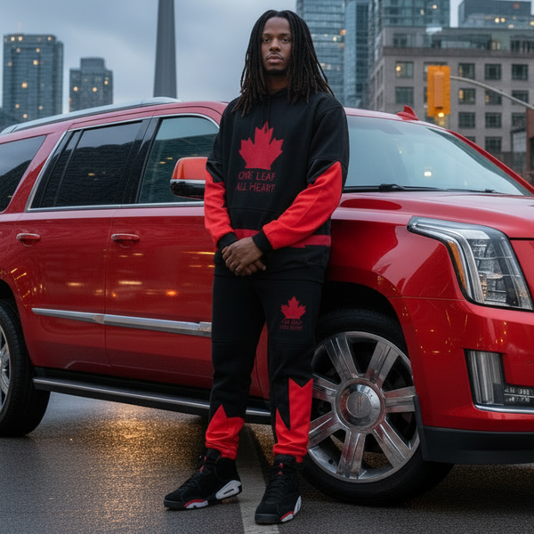 *ALL HEART* ~World Juniors Team Canada~ (BLACK-RED) •JOGGER SWEATSUITS• (Cut & Sew / Embroidery)