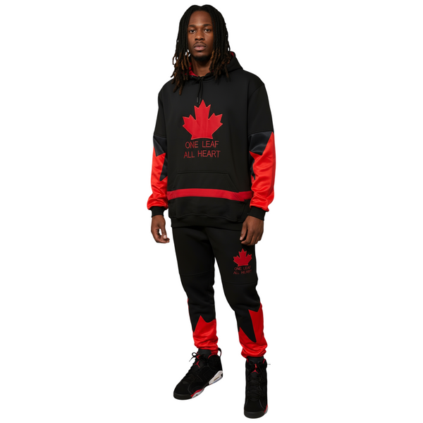 ^ALL HEART^ Team Canada (BLACK-RED) JOGGER SWEATSUITS (Cut & Sew / Embroidery)